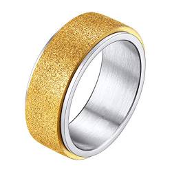 Richsteel Anti-Stress Ring 18 Karat vergoldet Drehring Größe 59 aus Edelstahl mit sandgestrahltem Band 8mm breit - Modeschmuck für Männer und Frauen von Richsteel