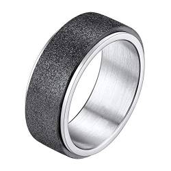Richsteel Anti Stress Ring Schwarz Drehbarer Ring Größe 54 Edelstahl mit Sandgestrahltem Band Breite 8mm - Modeschmuck für Männer Frauen von Richsteel