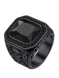 Richsteel Biker Ring Schmuck für Männer Jungen Schwarzer Achat Erhöht mit Zirkon Schwarz Totenkopf X Bone Edelstahl Größe 54.5 Farbe Schwarz von Richsteel