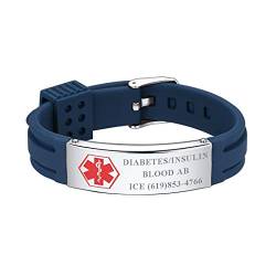 Richsteel Blauer Medizinischer Armband Personalisierter Silikon ID Armband für Eltern Oma Opa von Richsteel