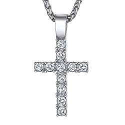 Richsteel CZ Kreuz Anhänger Damen Herren Hip pop Kreuz Halskette Bling Kette mit Geschenkebox für Geburtstag von Richsteel