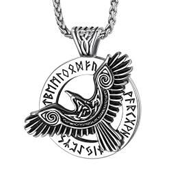 Richsteel Edelstahl Kräheschädel Kette mit Rune Symbol Wikinger Vogelschädel Halskette mit Geschenkebox für Weihnachten Geburtstag Vatertag von Richsteel