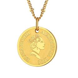 Richsteel Edelstahl vergoldet Queen Elizabeth Anhänger Goldmünze Frau Elizabeth Queen Vintage Elizabeth Kopf Münze Kette als Geburtstag von Richsteel