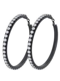 Richsteel Kreolen-Ohrringe mit Zirkonia für Frauen aus Edelstahl Großer Reifen Trendiger Schmuck Geschenke für Frauen Durchmesser 80 mm Farbe Schwarz von Richsteel