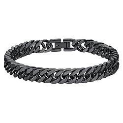 Richsteel Punk Panzerarmband 8mm breit 21cm lang Kubanische Armskette Schwarz Gliederarmband mit Geschenkebox für Paar Pärchen von Richsteel