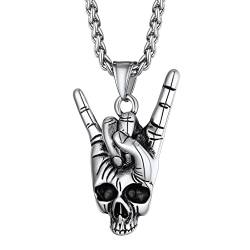 Richsteel Punk Rock and Roll Handzeichen Gestern Kette mit Totenkopf Personalisierte Skelett Anhänger Halskette für Weihnachten Halloween von Richsteel