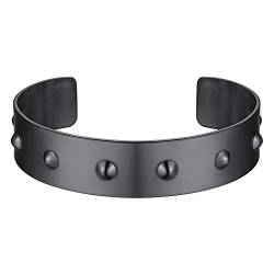 Richsteel Schwarz Metall Armband für Herren Damen Punk Rock Biker Nietenarmband Offener Armbänder mit Geschenkebox für Weihnachten Valentinstag von Richsteel