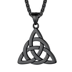 Richsteel Schwarz Trinity Knot Halskette, Retro Keltischer Knot Anhägner, Trinity Knot Anhänger Kette für Damen Herren von Richsteel