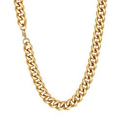 Richsteel herren Kette 12mm breit 55cm Kubanische Kette vergoldet Panzerkette Halskette klassische Cuban LInk Chain für Frauen und Männer von Richsteel