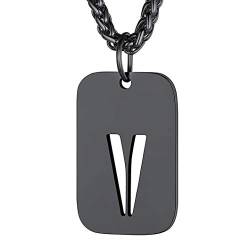 Richsteel schwarz buchstabenkette Dog Tag Halskette mit Initialer Alphabet V Anhänger für herren Damen von Richsteel