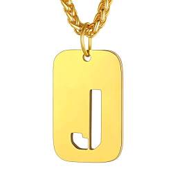 Richsteel vergoldeter Alphabet J Anhänger Hundemarke Halskette Punk Buchstabenkette von Richsteel