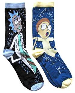 RICK AND MORTY Character Herren Crew Socken, 2 Paar, Schuhgröße 39-47, Schwarz/Blau, 37.5-46 EU von Rick and Morty