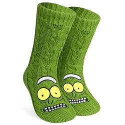 Rick and Morty Lustige Socken Herren, Kuschelsocken Herren mit ABS Anti Rutsch Noppen und Sherpa Fleece (Grün) von Rick and Morty