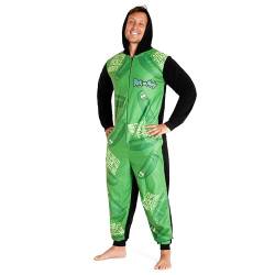 Rick and Morty Onesie Fleece Herren - Kapuzen-Flausch-Fleece-Einteiler für Männer - Größen M-3XL Herren Loungewear (Grün/Schwarz, 3XL) von Rick and Morty