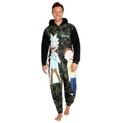 Rick and Morty Onesie Fleece Herren - Kapuzen-Flausch-Fleece-Einteiler für Männer - Größen M-3XL Herren Loungewear (Schwraz/Mehrfarbig, 2XL) von Rick and Morty