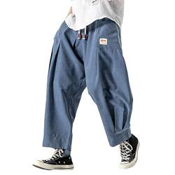 Männer Harem Hosen japanische ungezwungene Baumwolle Leinenhose Joggerhose Männliche chinesische Baggy Hosen Loose Jogginghose Streetwear Blue XL von Rideneey