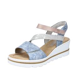 Rieker Damen Keilsandalen 67454, Frauen Sandalen,Strandschuhe,Keilsandaletten,Keilabsatz,Wedge-Heel,hoch,Woman,Lady,blau Kombi (12),41 EU / 7.5 UK von Rieker