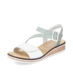 Rieker Damen Keilsandalen V3660, Frauen Sandalen,Keilsandaletten,Keilabsatz,Wedge-Heel,bequem,flach,Sommerschuhe,grün Kombi (52),40 EU / 6.5 UK von Rieker