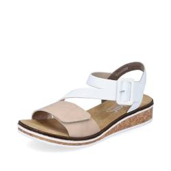 Rieker Damen Keilsandalen V3660, Frauen Sandalen,keilsandaletten,wedge-heel,bequem,flach,sommerschuhe,freizeitschuhe,beige kombi (60),38 EU / 5 UK von Rieker