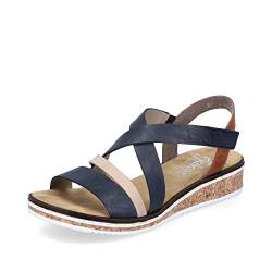 Rieker Damen Keilsandalen V3663, Frauen Sandalen,keilsandaletten,keilabsatz,wedge-heel,bequem,flach,sommerschuhe,blau kombi (91),36 EU / 3.5 UK von Rieker