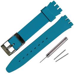 Rihahisy Silikon-Armband/Uhrenarmband aus Silikon mit silberner Edelstahlschließe als Ersatz für Swatch(17mm, Turquoise) von Rihahisy