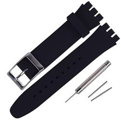Rihahisy Silikon-Armband/Uhrenarmband aus Silikon mit silberner Edelstahlschließe als Ersatz für Swatch(19mm, Black) von Rihahisy