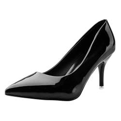 Damen mittlere Ferse Spitze Hof Schuhe Elegante Stilettos mittlere Ferse Hochzeitsschuhe Tanzabsatz Lackleder High Heels von Rimhold