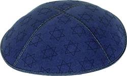 Rimmon Judaica Kippah aus echtem Wildleder, mit 4 Fächern, geprägtes Davidstern-Design Gr. 56, Dunkles Königsblau von Rimmon Judaica