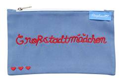 Kosmetiktäschchen Damen Großstadtmädchen Blau Rot Bestickt 12 x 20 cm Baumwolle Fairtrade Ringelsuse von Ringelsuse