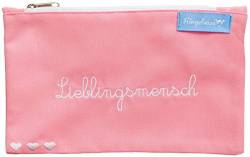 Kosmetiktäschchen Geschenk Lieblingsmensch Rosa Weiße Stickerei Damen 12 x 20 cm Baumwolle Fair Trade Ringelsuse von Ringelsuse