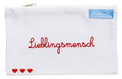 Kosmetiktäschchen Geschenk Lieblingsmensch Weiß Rote Stickerei Damen 12 x 20 cm Baumwolle Fair Trade Ringelsuse von Ringelsuse