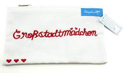 Kosmetiktäschchen Kosmetiktasche Damen Großstadtmädchen Weiß Rot Bestickt 12 x 20 cm Baumwolle Fairtrade Ringelsuse von Ringelsuse
