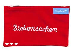 Kosmetiktäschchen Siebensachen Rot Weiß Bestickt Damen 12 x 20 cm Baumwolle Fair Trade Ringelsuse von Ringelsuse