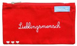 Kosmetiktasche Geschenk Lieblingsmensch Rot Weiße Stickerei Damen 12 x 20 cm Baumwolle Fair Trade Ringelsuse von Ringelsuse