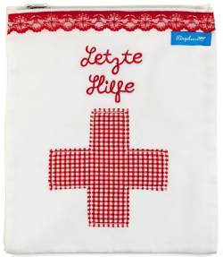 Ringelsuse Medikamentenbeutel Medikamententasche Aufbewahrung für Arznei Medikamente Weiß Rote Stickerei Letzte Hilfe Karierter Stoff Kreuz 23 x 28 cm 100% Baumwolle Fair Trade von Ringelsuse