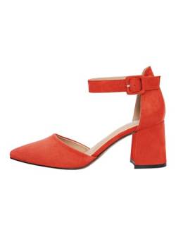 Damen Pumps, Koralle, 7,5cm Blockabsatz, Wildlederimitat, Riemchenpumps, H1877-A0142-84 (Koralle, 37EU) von Rio Fiore