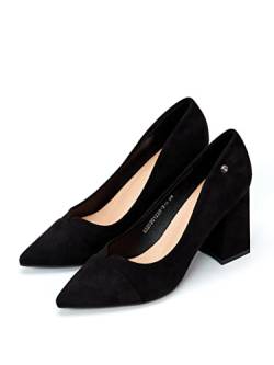 Damen Pumps, Schwarz, 8,5cm Blockabsatz, Textile, AH20201228-3-5 (Schwarz, Numeric_37) von Rio Fiore