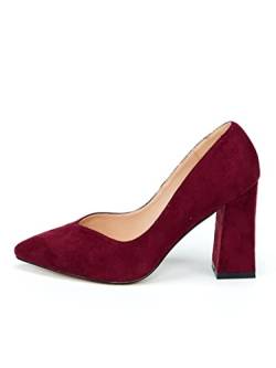 Damen Pumps, Weinrot, Microfiber, 9.5 cm Blockabsatz, D389-W1110-15 (Weinrot, Numeric_37) von Rio Fiore