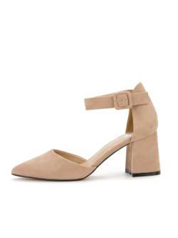 Rio Fiore Damen Pumps, Beige, 7.5cm Blockabsatz, Bequeme Pumps mit Riemen, Wildlederimitat, Riemchenpumps, H1877-A0142-136 (Beige, 41 EU) von Rio Fiore