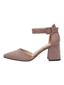 Rio Fiore Damen Pumps, Taupe, 7.5cm Blockabsatz, Bequeme Pumps mit Riemen, Wildlederimitat, Riemchenpumps, H1877-A0142-19 (Taupe, 40 EU) von Rio Fiore