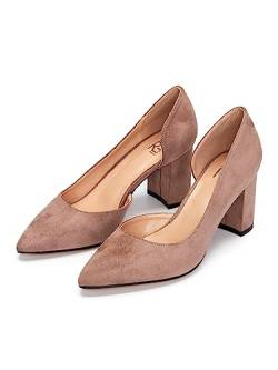 Rio Fiore Damen Pumps, Weiß/Schwarz/Beige/Taupe, 7 cm Blockabsatz, Pu-Leder, Wildlederimitat, D`Orsay Stil, Y9610-1H (Beige, Numeric_37) von Rio Fiore