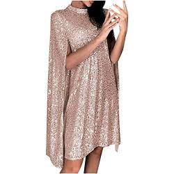 Rioge Damen Glitzer Kleid Festlich Hochzeit Kleider Elegant Abendkleid Langarm Schal Cocktailkleid Sexy Partykleid Minikleid Paillettenkleid für Frauen von Rioge