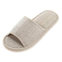 Riou Damen Herren Leinen Hausschuhe Winter Indoor rutschfeste Bequem Weicher Boden Flache Pantoffeln Slipper von Riou Hausschuhe