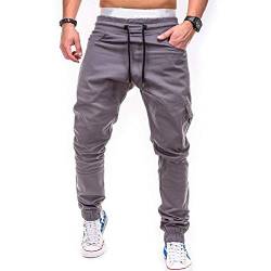 Cargohose Herren Lange Stretch Dehnbund mit Tunnelzug Taschen Regular Fit Cargo Chino Hosen Jogginghose Sweathose Freizeithose Riou Günstig von Riou-Hosen