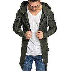 Herren Sweatjacke mit Kapuze Lange Strickjacke Herren Open Front Cardigan Slim Fit Basic Männer Hoodie Sweatshirt Kapuzenjacke für Herbst Winter von Riou-Sweatshirts