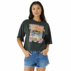 Damen Kurzarm-T-Shirt Rip Curl Barrelled Heritage Schwarz - M von Rip Curl