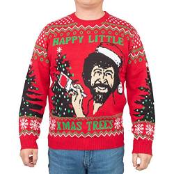 Bob Ross Happy Little Xmas Trees Ugly Christmas Sweater - Rot - Groß von Ripple Junction