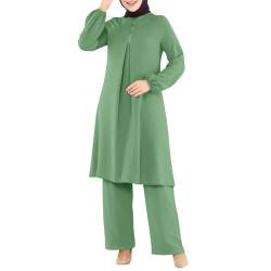 Damen Kleid Muslimisches Gebetskleid für Damen Muslimische Robe Langarm Einfarbig Gebet Abaya Kleid Islamischer Naher Osten Dubai Türkei Arabische Muslim Kaftan Kleid Für Ramadan (W2-Green, M) von Risaho