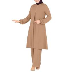 Damen Kleid Muslimisches Gebetskleid für Damen Muslimische Robe Langarm Einfarbig Gebet Abaya Kleid Islamischer Naher Osten Dubai Türkei Arabische Muslim Kaftan Kleid Für Ramadan (W2-Khaki, M) von Risaho