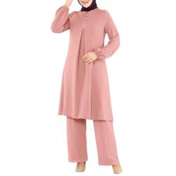 Damen Kleid Muslimisches Gebetskleid für Damen Muslimische Robe Langarm Einfarbig Gebet Abaya Kleid Islamischer Naher Osten Dubai Türkei Arabische Muslim Kaftan Kleid Für Ramadan (W2-Pink, M) von Risaho